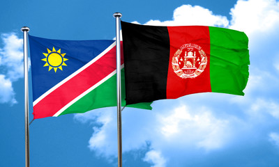 Namibia flag with afghanistan flag, 3D rendering