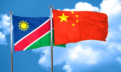 Namibia flag with China flag, 3D rendering