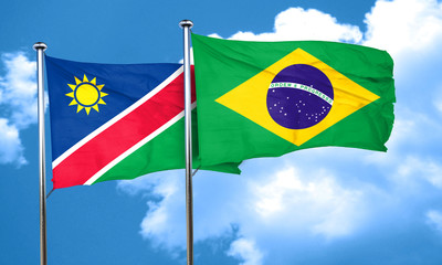 Namibia flag with Brazil flag, 3D rendering