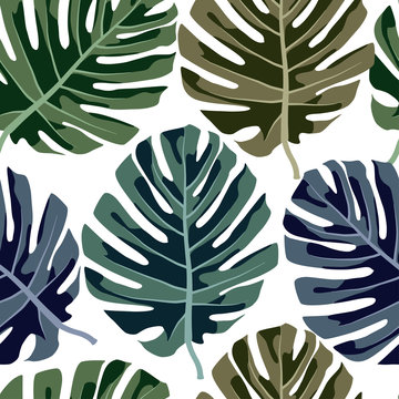 Tropical pattern with leafs.Colorful seamless vector print.Textile texture