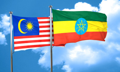 Malaysia flag with Ethiopia flag, 3D rendering