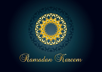 Ramadan kareem - muslim islamic holiday celebration greeting card or wallpaper with golden arabic ornaments mandala, calligraphy
