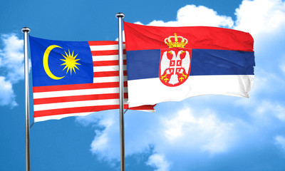 Malaysia flag with Serbia flag, 3D rendering