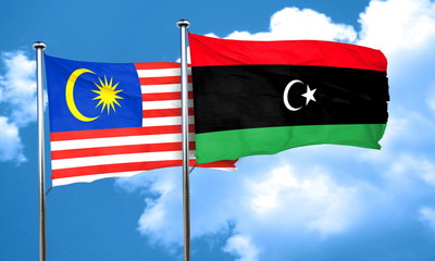 Malaysia flag with Libya flag, 3D rendering