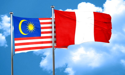 Malaysia flag with Peru flag, 3D rendering