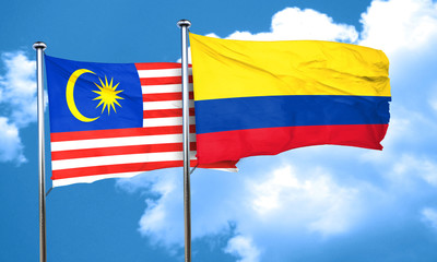 Malaysia flag with Colombia flag, 3D rendering