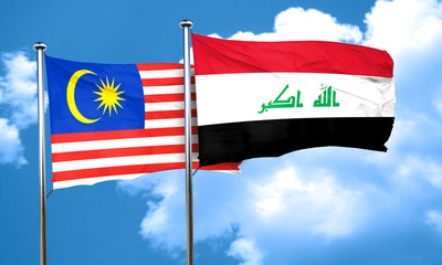 Malaysia flag with Iraq flag, 3D rendering