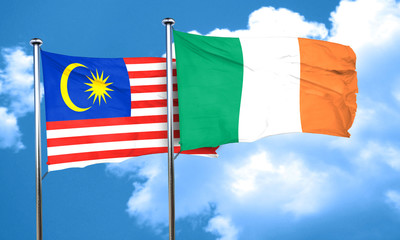 Malaysia flag with Ireland flag, 3D rendering