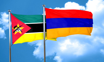 Mozambique flag with Armenia flag, 3D rendering
