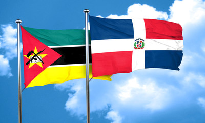 Mozambique flag with Dominican Republic flag, 3D rendering