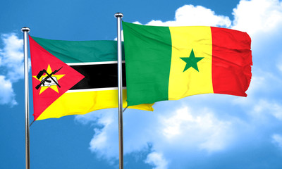 Mozambique flag with Senegal flag, 3D rendering