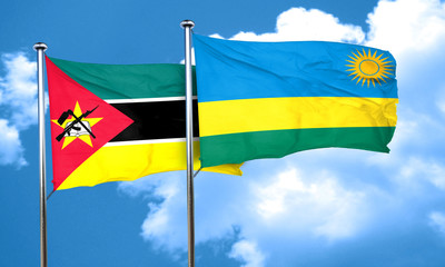 Mozambique flag with rwanda flag, 3D rendering
