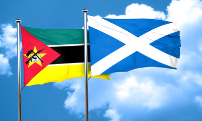 Mozambique flag with Scotland flag, 3D rendering