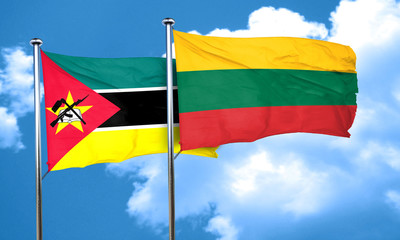 Mozambique flag with Lithuania flag, 3D rendering