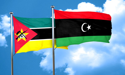 Mozambique flag with Libya flag, 3D rendering