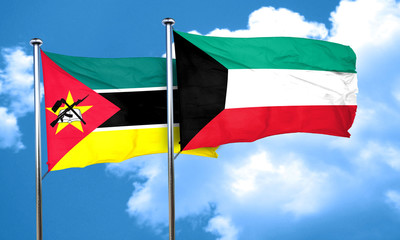 Mozambique flag with Kuwait flag, 3D rendering