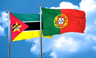 Mozambique flag with Portugal flag, 3D rendering