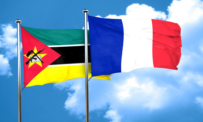 Mozambique flag with France flag, 3D rendering