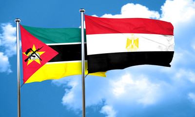 Mozambique flag with egypt flag, 3D rendering