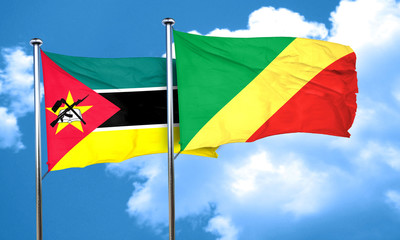 Mozambique flag with congo flag, 3D rendering