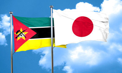 Mozambique flag with Japan flag, 3D rendering