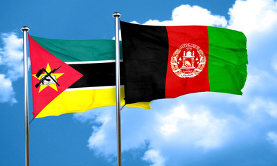 Mozambique flag with afghanistan flag, 3D rendering
