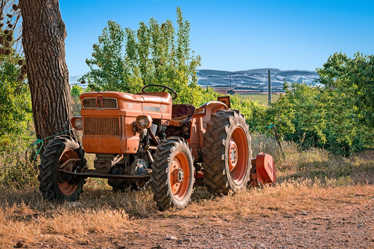 red tractor in farm 