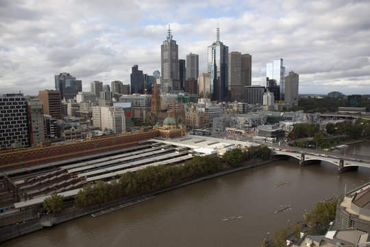 Cityscape of Melbourne with Flinders Street Station and the Yarra River