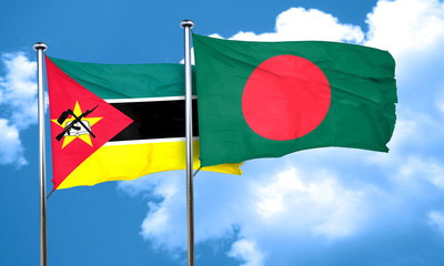 Mozambique flag with Bangladesh flag, 3D rendering