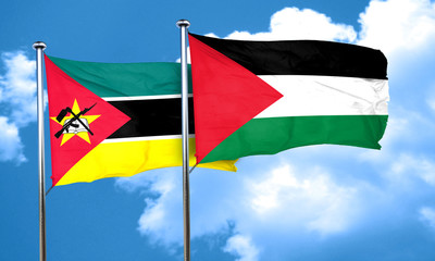 Mozambique flag with Palestine flag, 3D rendering