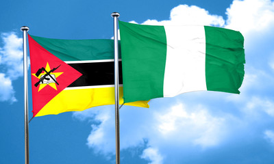 Mozambique flag with Nigeria flag, 3D rendering