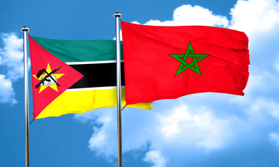 Mozambique flag with Morocco flag, 3D rendering