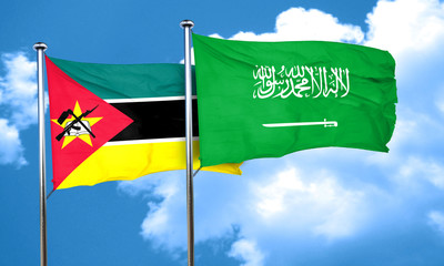 Mozambique flag with Saudi Arabia flag, 3D rendering