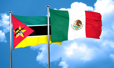 Mozambique flag with Mexico flag, 3D rendering