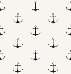 Vector seamless pattern. Modern stylish monochrome background with hand drawn anchor symbol.