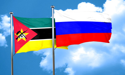 Mozambique flag with Russia flag, 3D rendering