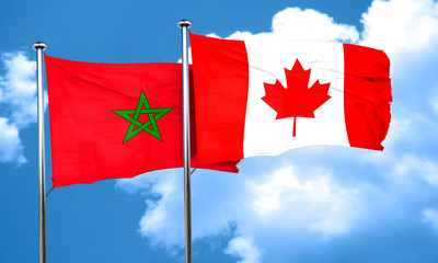 Morocco flag with Canada flag, 3D rendering