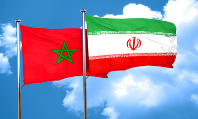 Morocco flag with Iran flag, 3D rendering