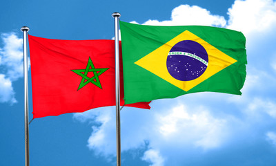 Morocco flag with Brazil flag, 3D rendering