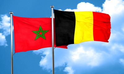 Morocco flag with Belgium flag, 3D rendering