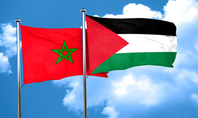 Morocco flag with Palestine flag, 3D rendering
