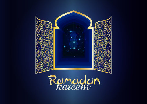 Ramadan Kareem - Ramadan Background mosque window with arabic arabesque ornamental pattern. Greeting card or wallpaper background.