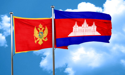 Montenegro flag with Cambodia flag, 3D rendering