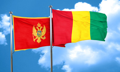 Montenegro flag with Guinea flag, 3D rendering