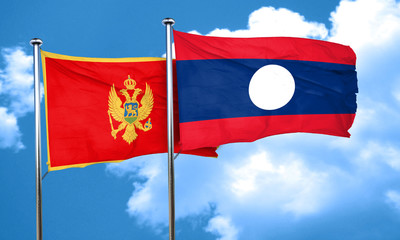Montenegro flag with Laos flag, 3D rendering