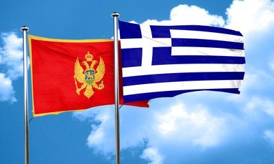 Montenegro flag with Greece flag, 3D rendering