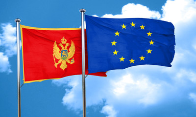 Montenegro flag with european union flag, 3D rendering