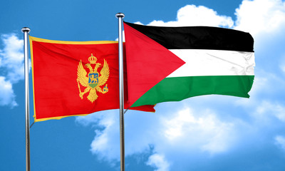 Montenegro flag with Palestine flag, 3D rendering