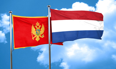 Montenegro flag with Netherlands flag, 3D rendering