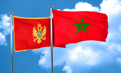 Montenegro flag with Morocco flag, 3D rendering